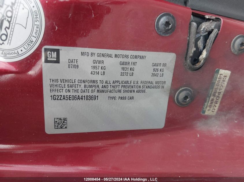 2010 Pontiac G6 VIN: 1G2ZA5E06A4103691 Lot: 12008454