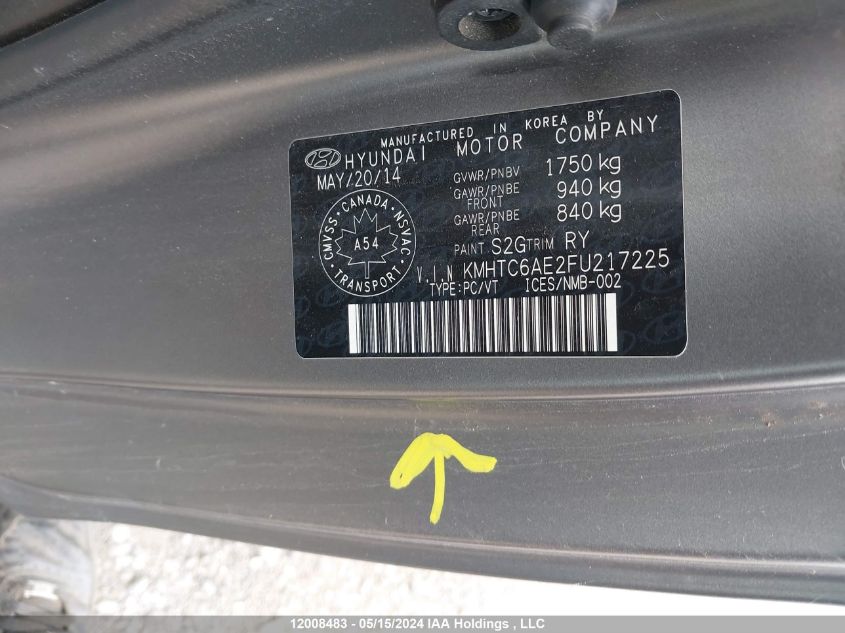 2015 Hyundai Veloster Turbo VIN: KMHTC6AE2FU217225 Lot: 12008483