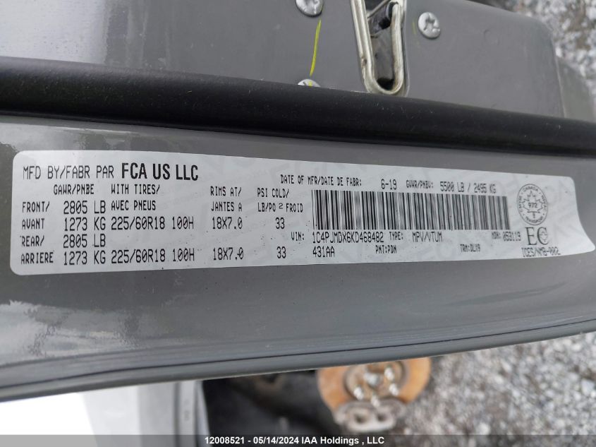 2019 Jeep Cherokee Limited VIN: 1C4PJMDX6KD468482 Lot: 12008521