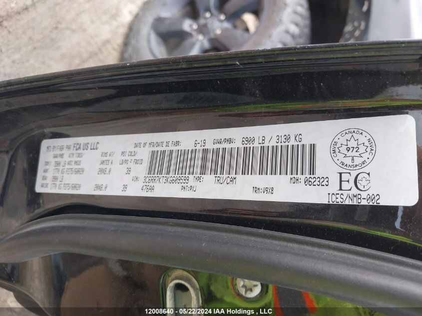 2019 Ram 1500 Classic St VIN: 3C6RR7KT3KG609599 Lot: 12008640