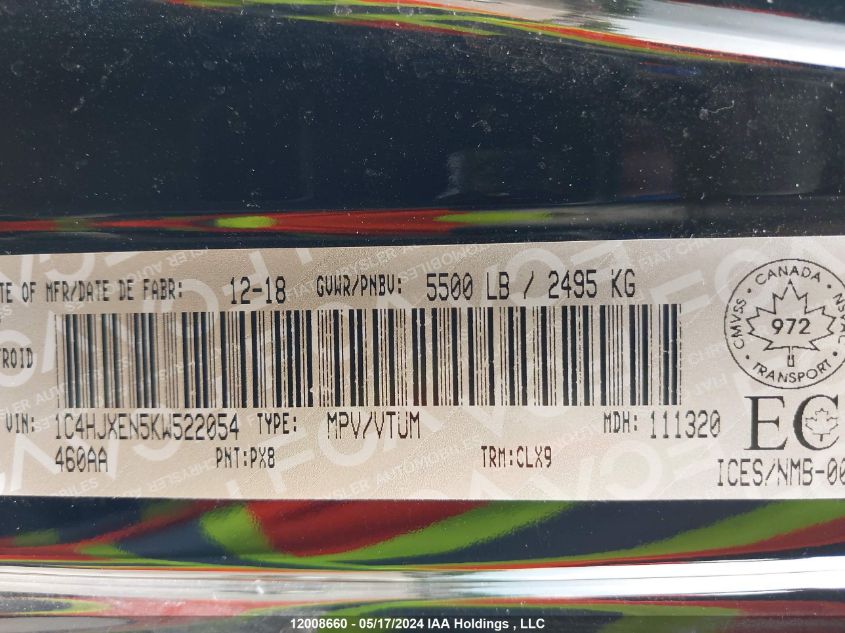 2019 Jeep Wrangler Unlimited Sahara VIN: 1C4HJXEN5KW522054 Lot: 12008660