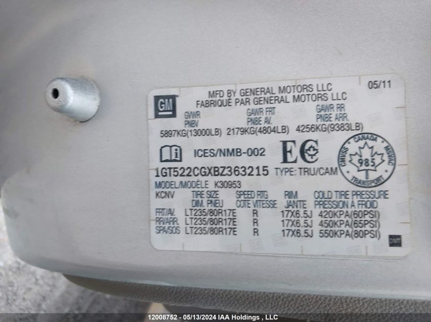 2011 GMC Sierra K3500 VIN: 1GT522CGXBZ363215 Lot: 12008752