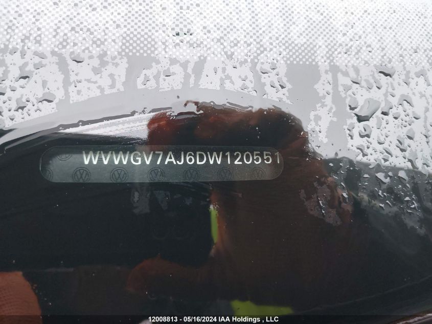2013 Volkswagen Golf Gti VIN: WVWGV7AJ6DW120551 Lot: 12008813