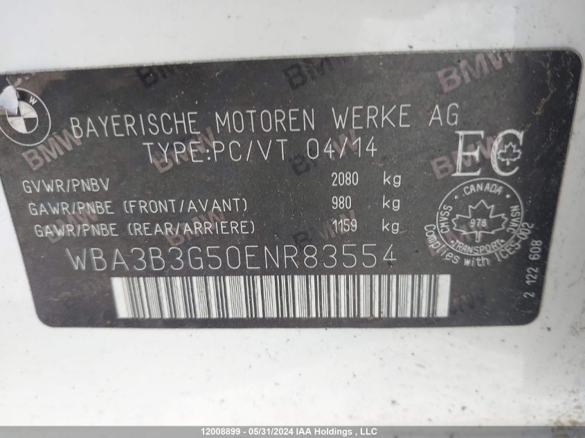 2014 BMW 328I xDrive VIN: WBA3B3G50ENR83554 Lot: 12008899