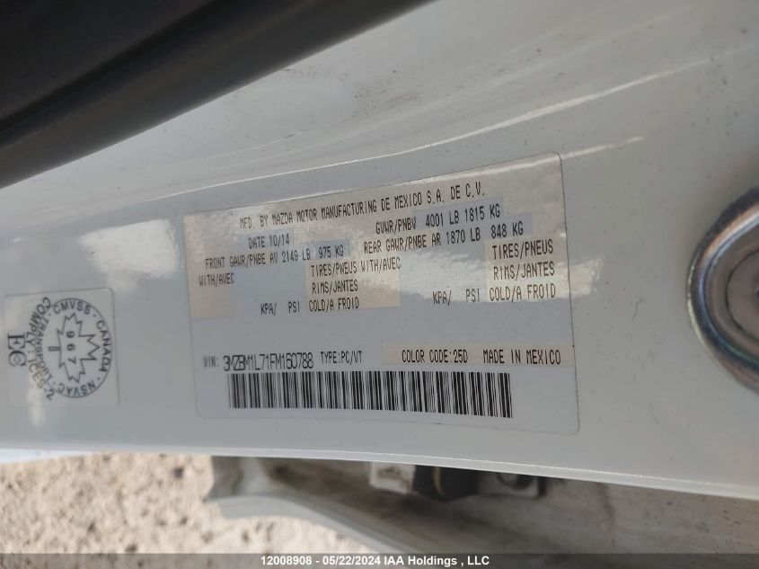 2015 Mazda 3 Touring VIN: 3MZBM1L71FM160788 Lot: 12008908