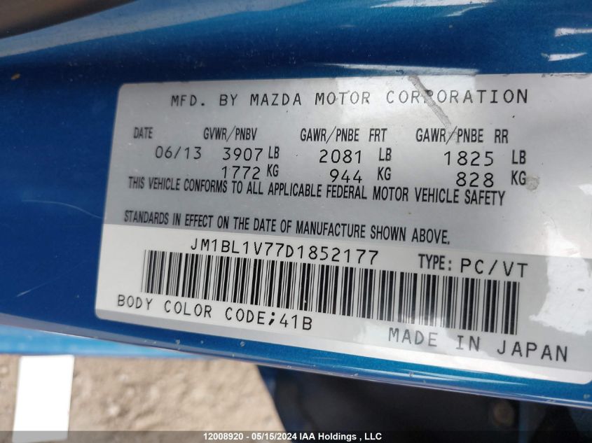 2013 Mazda Mazda3 VIN: JM1BL1V77D1852177 Lot: 12008920