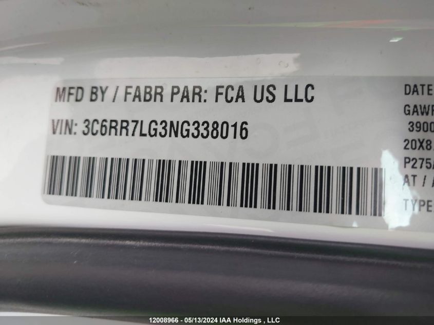 2022 Ram 1500 Classic Slt VIN: 3C6RR7LG3NG338016 Lot: 12008966