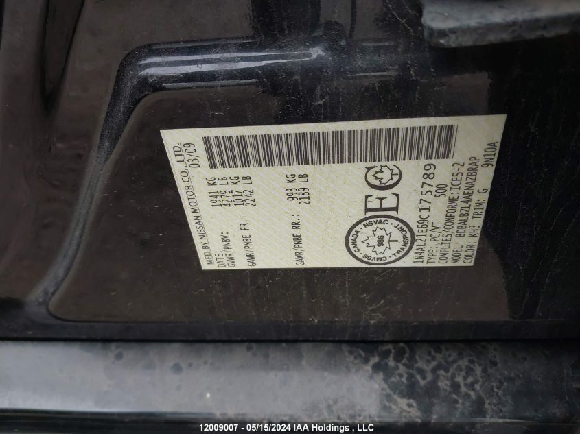 2009 Nissan Altima 2.5 S VIN: 1N4AL21E69C175789 Lot: 12009007