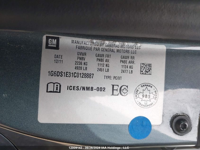 2012 Cadillac Cts VIN: 1G6DS1E31C0128887 Lot: 12009143