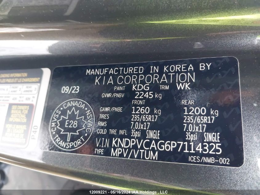 2023 Kia Sportage Hybrid VIN: KNDPVCAG6P7114325 Lot: 12009221
