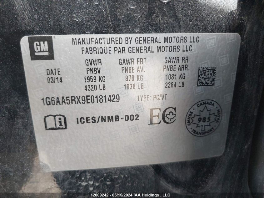 2014 Cadillac Ats VIN: 1G6AA5RX9E0181429 Lot: 12009242