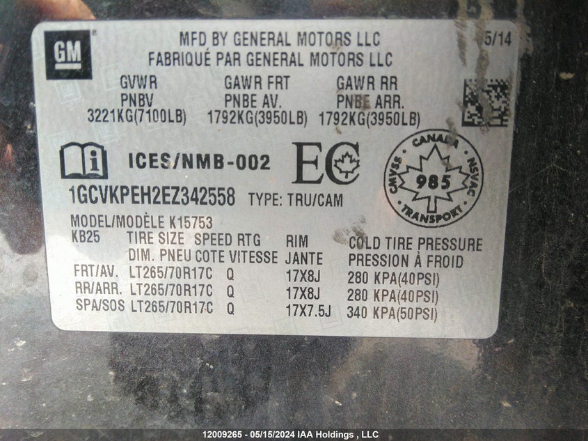 2014 Chevrolet Silverado 1500 VIN: 1GCVKPEH2EZ342558 Lot: 12009265