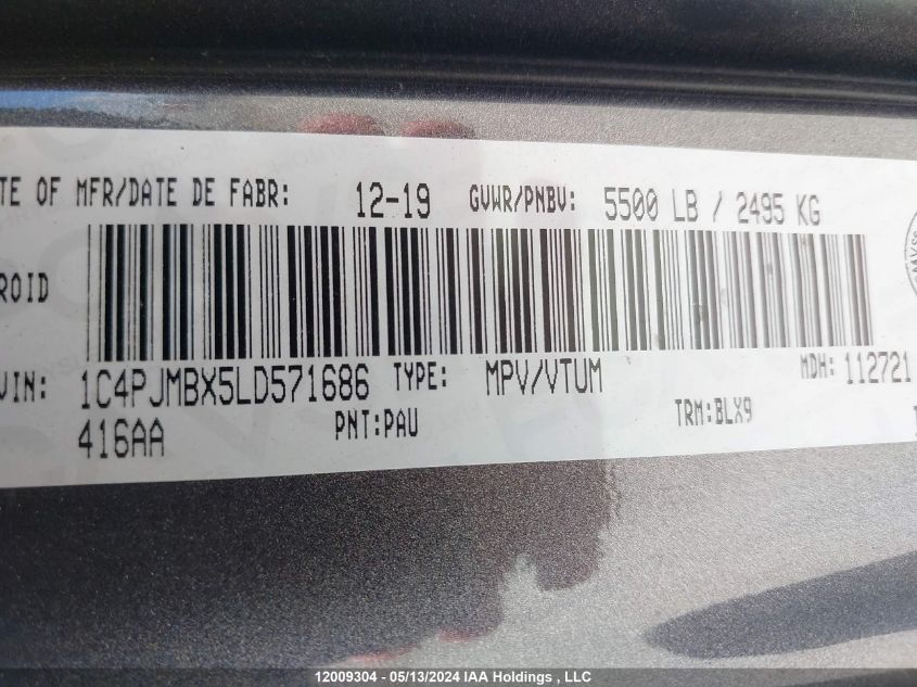 2020 Jeep Cherokee Trailhawk VIN: 1C4PJMBX5LD571686 Lot: 12009304