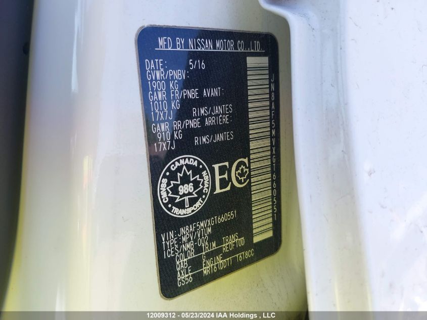 2016 Nissan Juke VIN: JN8AF5MVXGT660551 Lot: 12009312