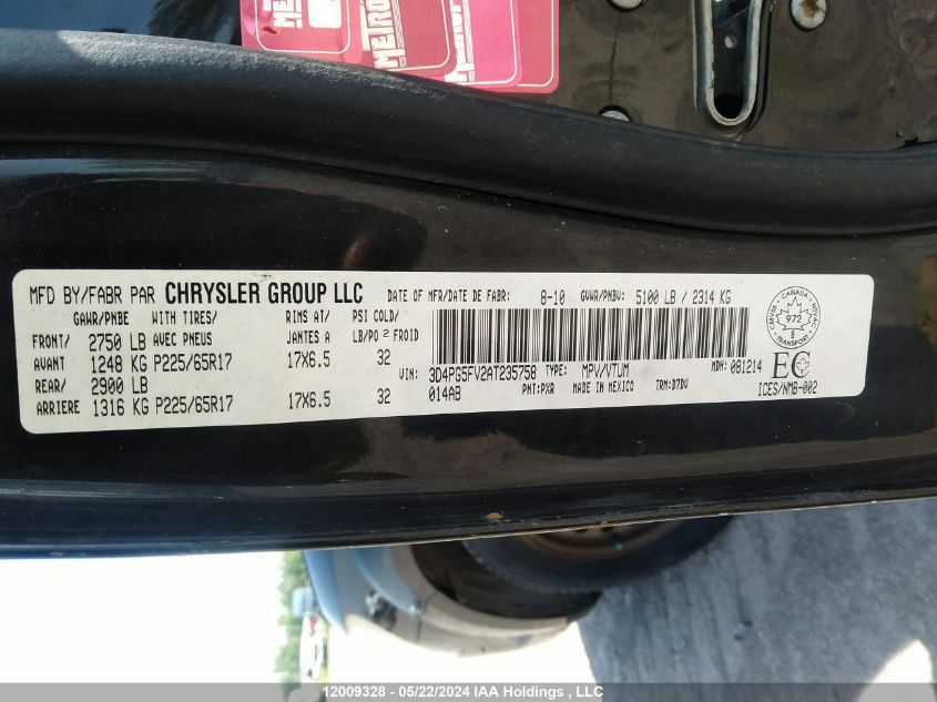 2010 Dodge Journey Sxt VIN: 3D4PG5FV2AT235758 Lot: 12009328