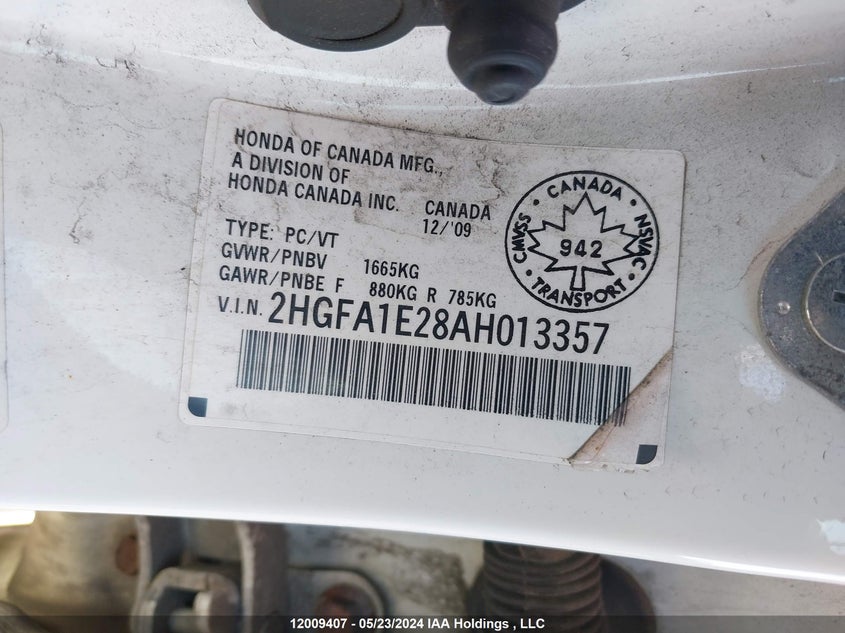 2010 Honda Civic Dx VIN: 2HGFA1E28AH013357 Lot: 12009407