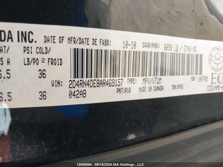 2010 Dodge Grand Caravan Se VIN: 2D4RN4DE8AR469157 Lot: 12009594