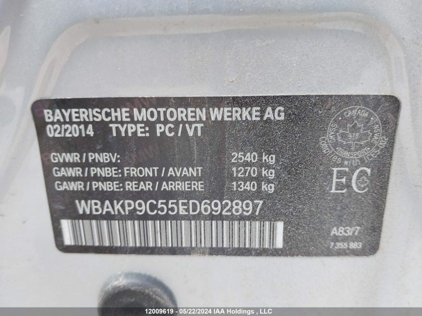 2014 BMW 550 Xi VIN: WBAKP9C55ED692897 Lot: 12009619