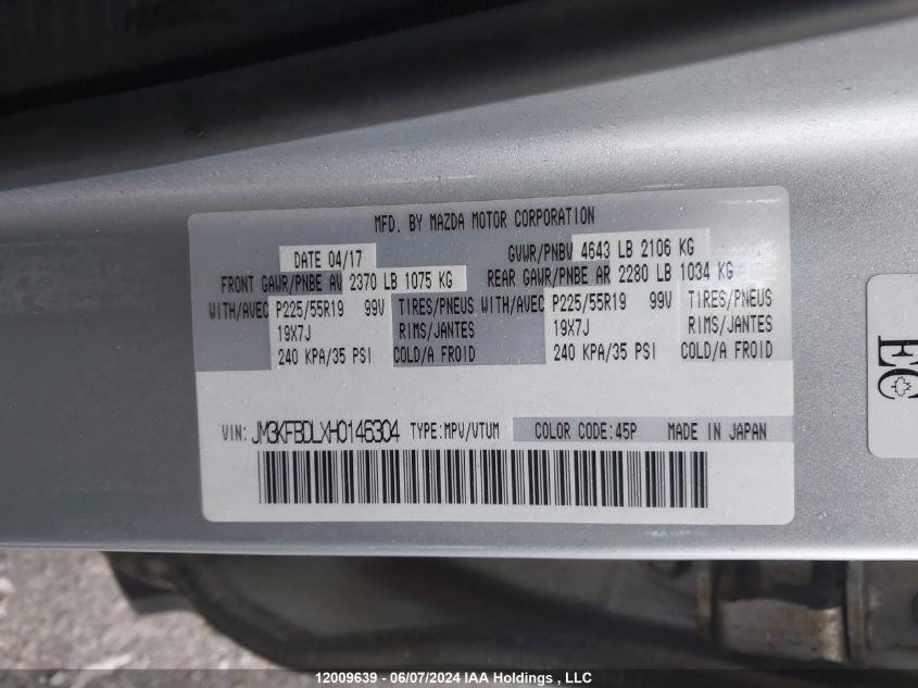 2017 Mazda Cx-5 VIN: JM3KFBDLXH0146304 Lot: 12009639