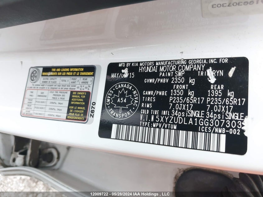 2016 Hyundai Santa Fe Sport 2.0T Premium VIN: 5XYZUDLA1GG307303 Lot: 12009722