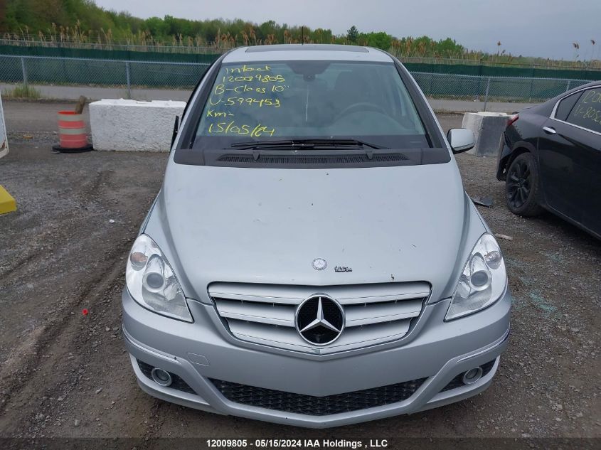 2010 Mercedes-Benz B-Class VIN: WDDFH3DB1AJ599458 Lot: 12009805