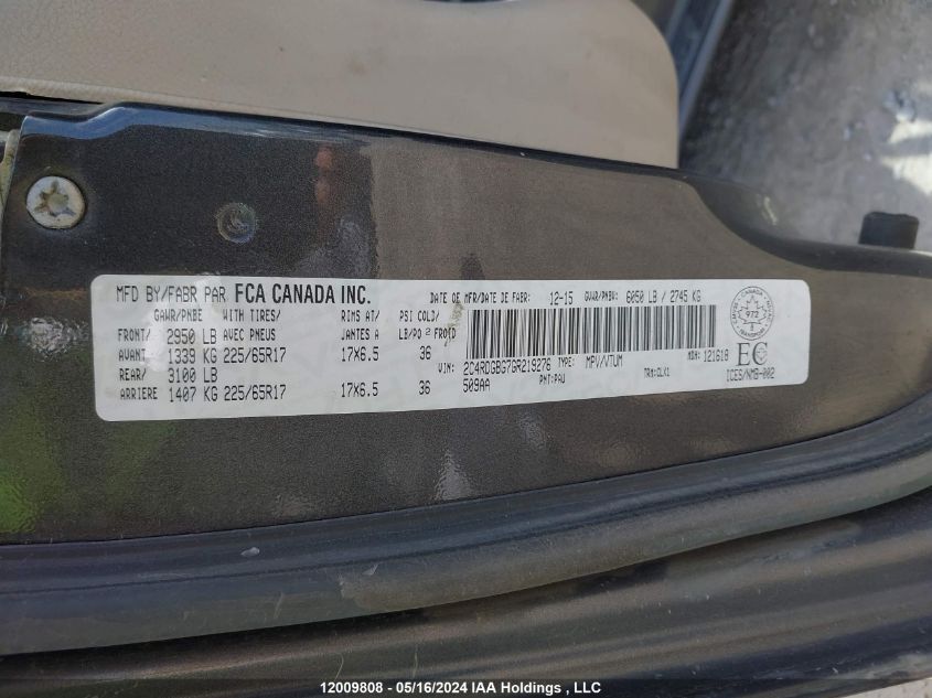 2016 Dodge Grand Caravan Se VIN: 2C4RDGBG7GR219276 Lot: 12009808