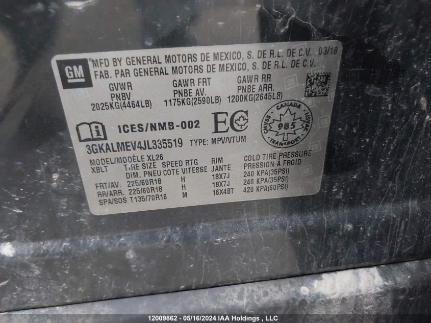 2018 GMC Terrain VIN: 3GKALMEV4JL335519 Lot: 12009862