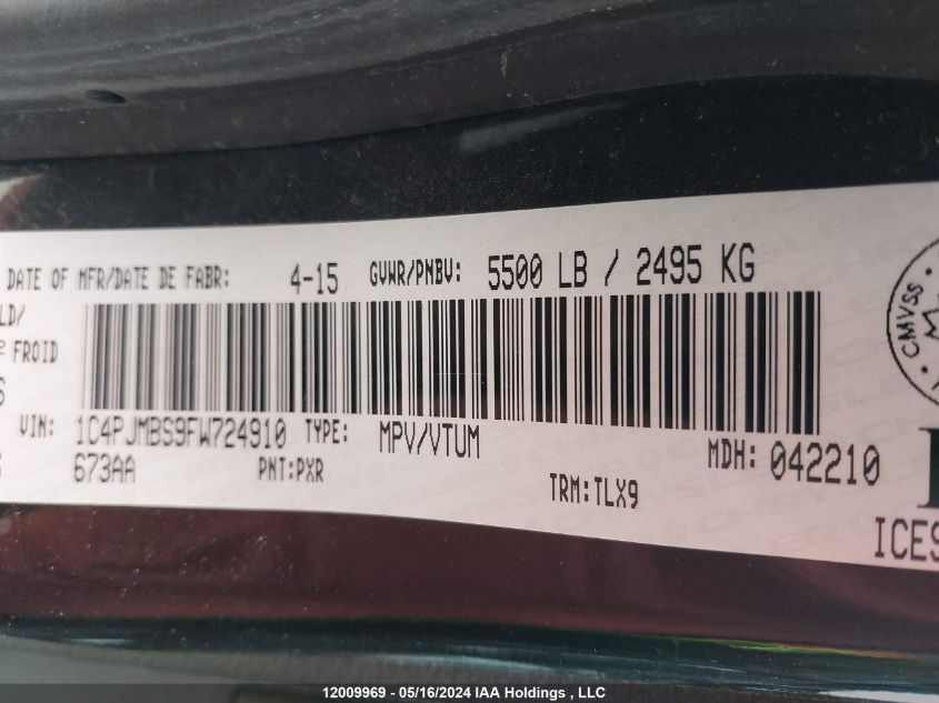 2015 Jeep Cherokee Trailhawk VIN: 1C4PJMBS9FW724910 Lot: 12009969