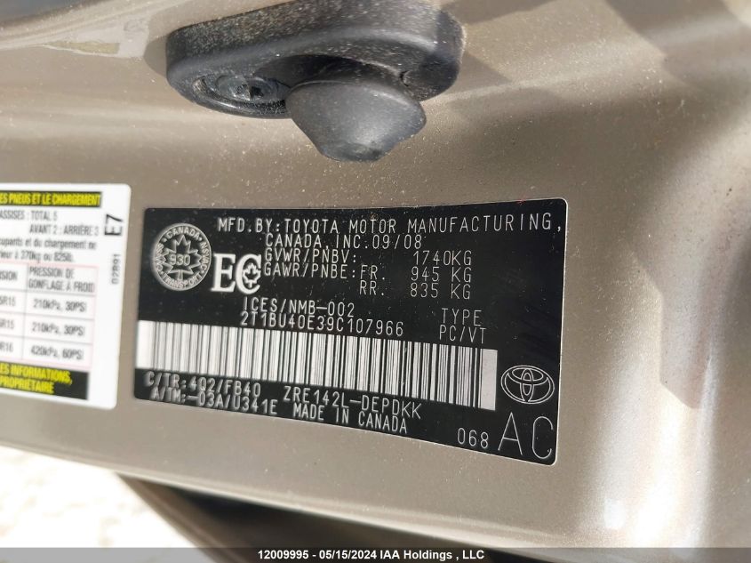 2009 Toyota Corolla S/Le/Xle VIN: 2T1BU40E39C107966 Lot: 12009995