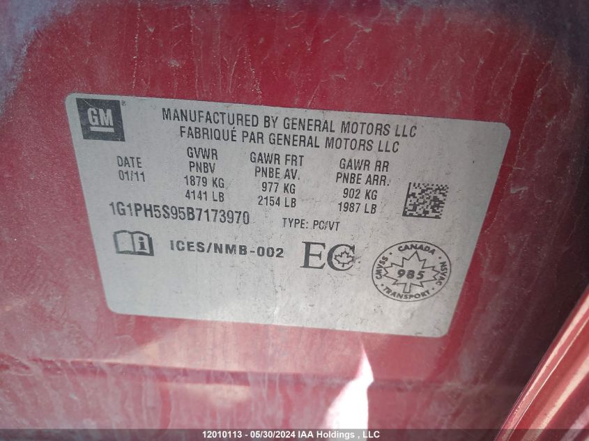 2011 Chevrolet Cruze VIN: 1G1PH5S95B7173970 Lot: 12010113