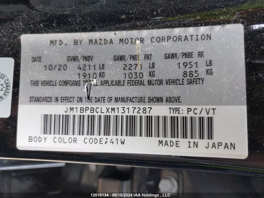 2021 Mazda 3 Preferred VIN: JM1BPBCLXM1317287 Lot: 12010134