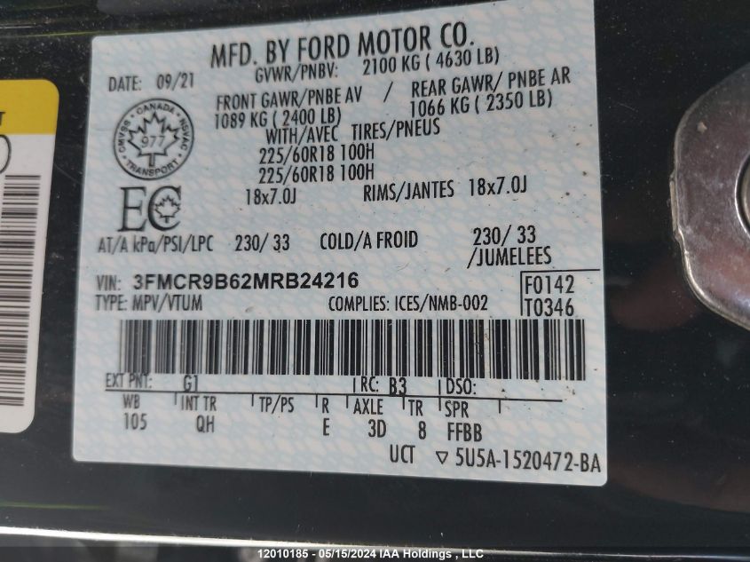 3FMCR9B62MRB24216 2021 Ford Bronco Sport Big Bend