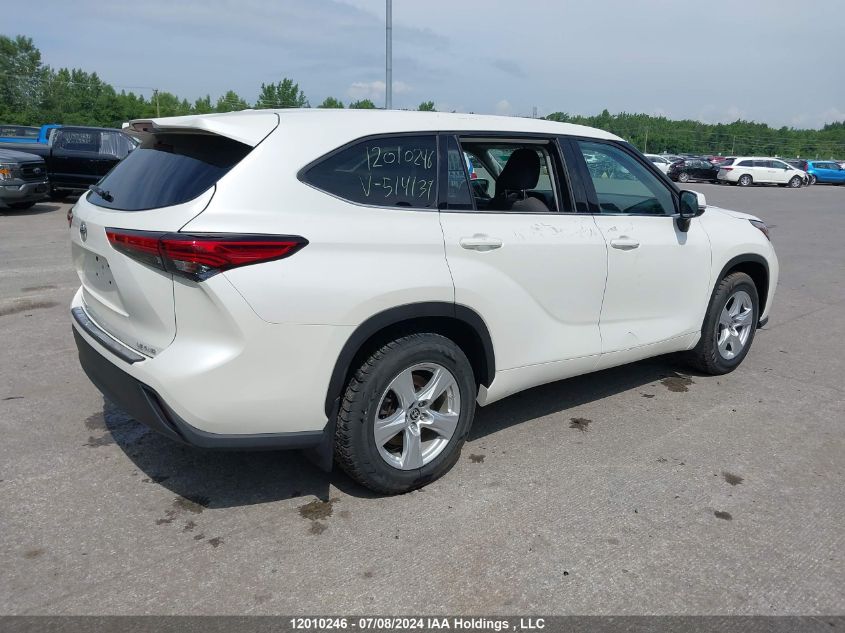 2020 Toyota Highlander L/Le VIN: 5TDBZRBH3LS514139 Lot: 12010246