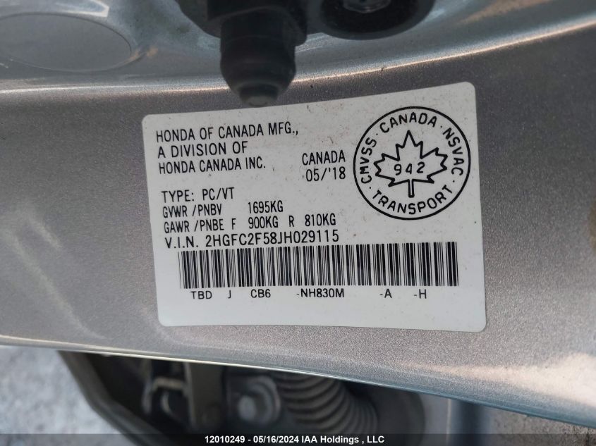2018 Honda Civic Sedan VIN: 2HGFC2F58JH029115 Lot: 12010249