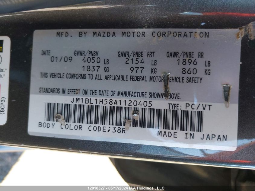 2010 Mazda Mazda3 VIN: JM1BL1H58A1120405 Lot: 12010327