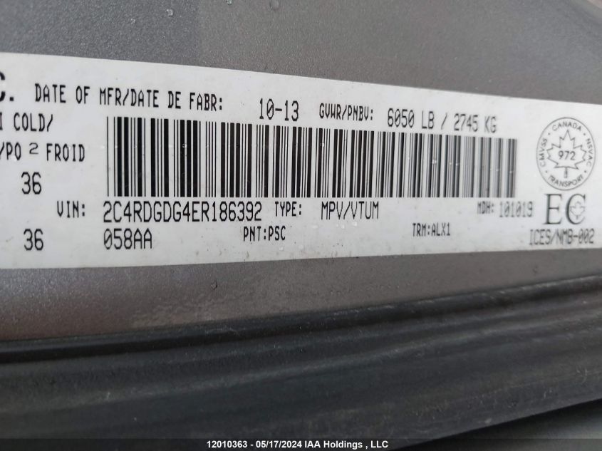 2014 Dodge Grand Caravan Crew VIN: 2C4RDGDG4ER186392 Lot: 12010363