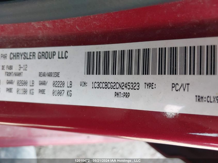 2012 Chrysler 200 VIN: 1C3CCBCG2CN245323 Lot: 12010472