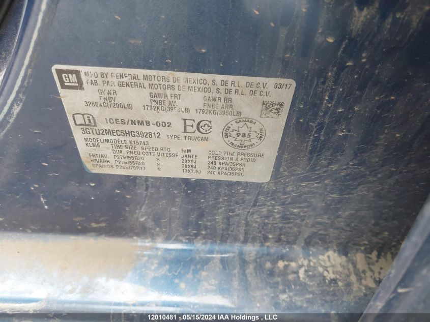 2017 GMC Sierra K1500 Sle VIN: 3GTU2MEC5HG392812 Lot: 12010481
