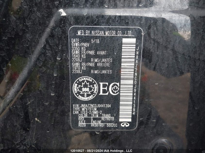 2018 Infiniti Qx80 Signature VIN: JN8AZ2NC0J9441394 Lot: 12010527