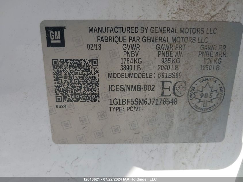 2018 Chevrolet Cruze VIN: 1G1BF5SM6J7178548 Lot: 12010621