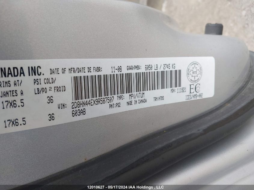 2009 Dodge Grand Caravan VIN: 2D8HN44EX9R587507 Lot: 12010627