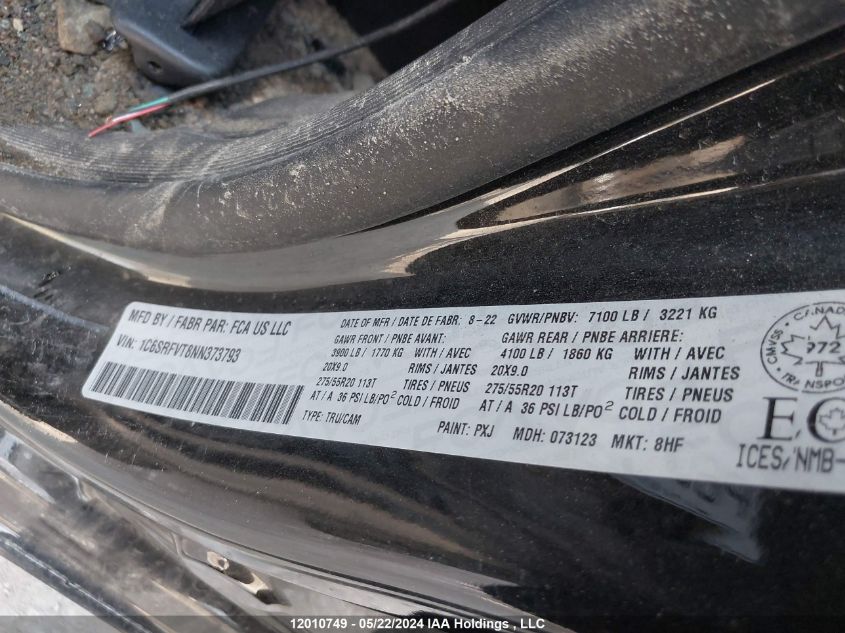 2022 Ram 1500 Sport VIN: 1C6SRFVT8NN373793 Lot: 12010749