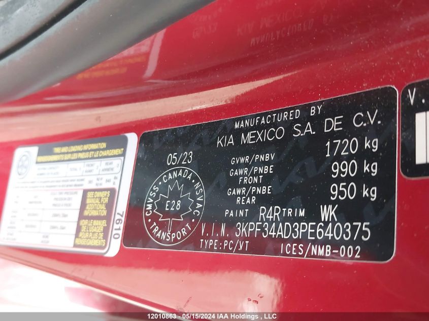 2023 Kia Forte VIN: 3KPF34AD3PE640375 Lot: 12010863
