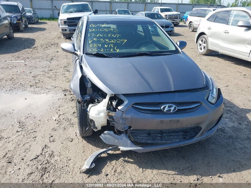 2017 Hyundai Accent Gl VIN: KMHCT5AE8HU332229 Lot: 12010892