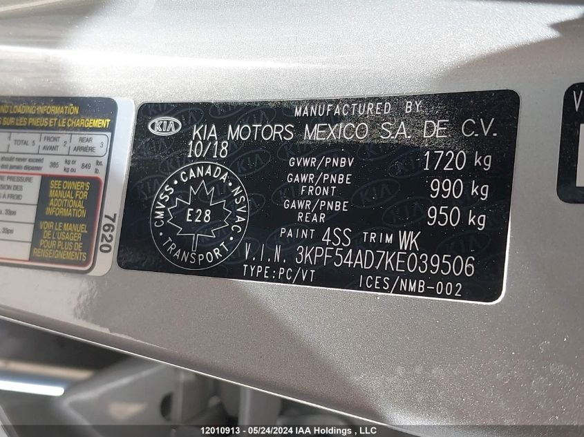 2019 Kia Forte VIN: 3KPF54AD7KE039506 Lot: 12010913