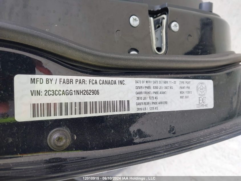 2022 Chrysler 300 S VIN: 2C3CCAGG1NH262906 Lot: 12010915