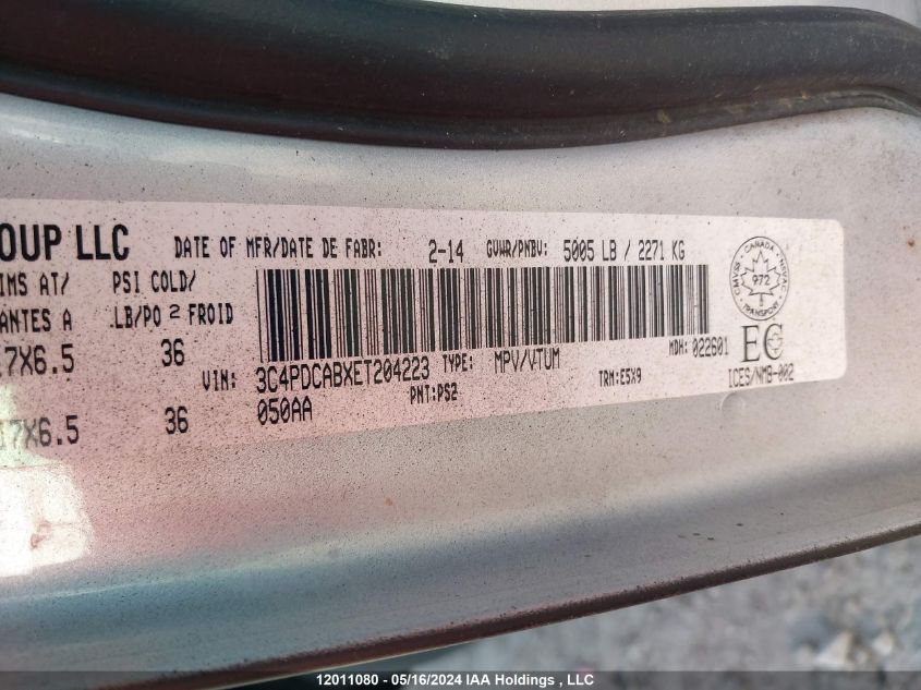 2014 Dodge Journey Se VIN: 3C4PDCABXET204223 Lot: 12011080