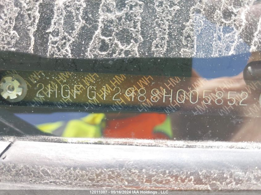 2008 Honda Civic Cpe VIN: 2HGFG12988H005852 Lot: 12011087