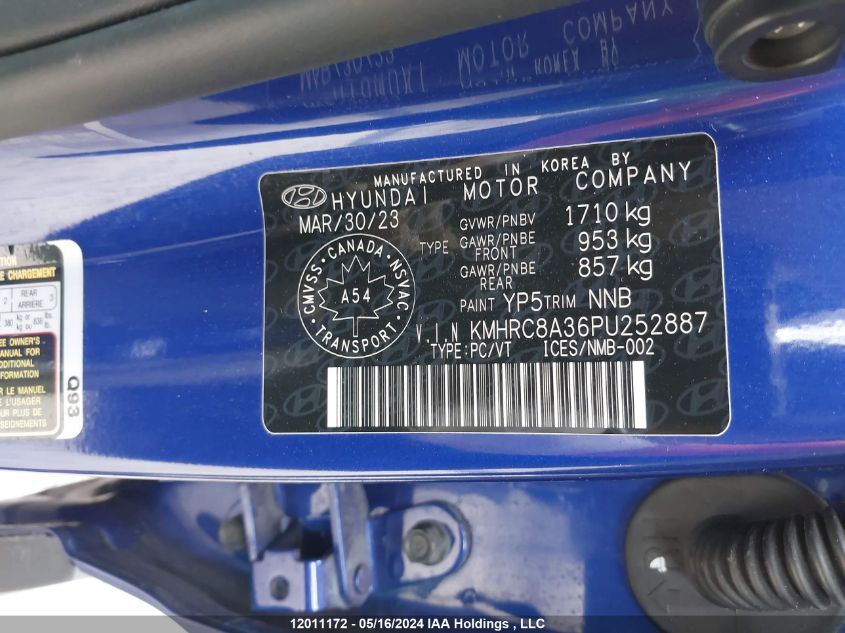 2023 Hyundai Venue Preferred VIN: KMHRC8A36PU252887 Lot: 12011172