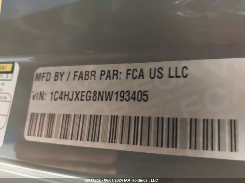 2022 Jeep Wrangler Unlimited VIN: 1C4HJXEG8NW193405 Lot: 12011202